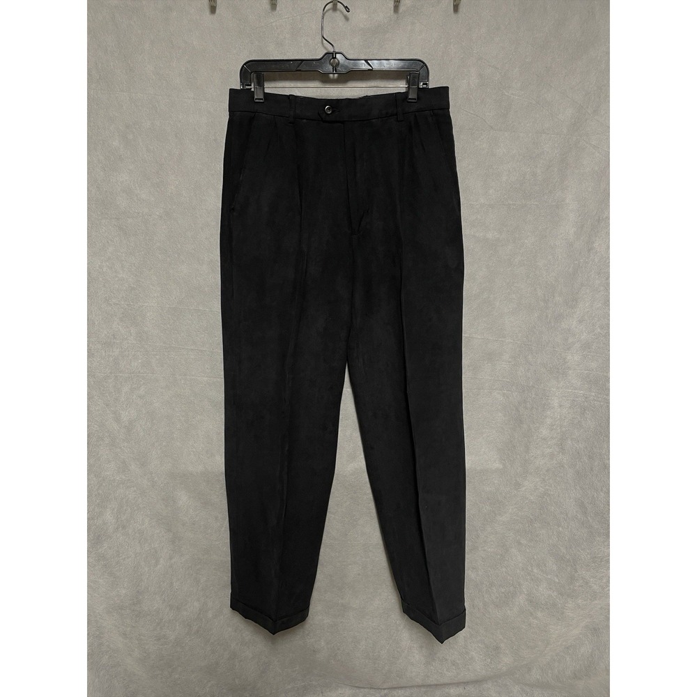 Syllables Pants Men's 32X32 Black Suede Casual Academia Party Hybrid Pleated
